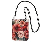 Petit sac à bandoulière pour femme - Sac à main étanche pour téléphone portable - Motif fleurs rouges et pâles