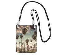 Petit sac à bandoulière pour femme, sac à main pour téléphone portable, mini portefeuille pour téléphone portable, motif palmiers de Los Angeles, sac pour téléphone portable, Noir , Taille unique