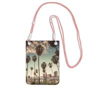 Petit sac à bandoulière pour femme, sac à main pour téléphone portable, mini portefeuille pour téléphone portable, motif palmiers de Los Angeles, sac pour téléphone portable, rose, Taille unique