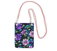 Petit sac à bandoulière pour téléphone portable avec imprimé camélia noir et violet en diagonale, pour le shopping, la marche, rose, taille unique