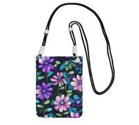 Petit sac à bandoulière pour téléphone portable avec imprimé camélia noir, violet, sac à main mobile en diagonale, pour le shopping, la marche, noir, taille unique