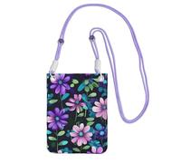 Petit sac à bandoulière pour téléphone portable avec imprimé camélia violet violet - Joli sac à main en diagonale, pour le shopping, la marche