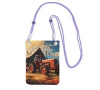 Petit sac à bandoulière pour téléphone portable avec imprimé tracteur rouge de la ferme violette, mignon pour transporter un sac à main mobile en diagonale, pour le shopping, la marche