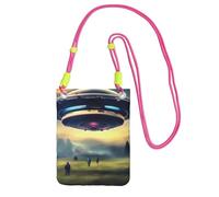 Petit sac à bandoulière pour téléphone portable avec imprimé UFO Landing Noir, Fuchusia, Taille unique