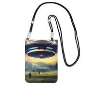 Petit sac à bandoulière pour téléphone portable avec imprimé UFO Landing Noir, Noir/blanc, One Size
