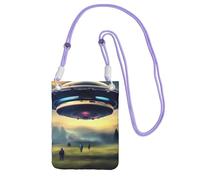 Petit sac à bandoulière pour téléphone portable avec imprimé UFO Landing Noir, violet, One Size, Transportez un sac pour téléphone portable en diagonale