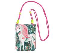 Petit sac à bandoulière pour téléphone portable, motif licorne noire avec cheveux roses, mignon pour transporter un sac à main mobile en diagonale, pour le shopping, la marche, fuchusia, taille unique