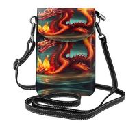 Petit sac à bandoulière pour téléphone portable, sac à rabat en cuir imprimé Dragon King in Fire