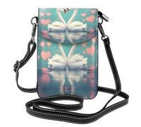 Petit sac à bandoulière pour téléphone portable, sac à rabat en cuir imprimé Le cygne amoureux