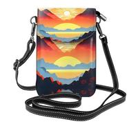 Petit sac à bandoulière pour téléphone portable, sac à rabat en cuir, imprimé lever de soleil brillant