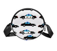 Petit sac à bandoulière rond pour femme, motif voiture de police, sac à dos avec fermeture éclair, bretelles réglables, sac à main rond décontracté pour femmes et filles