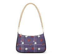 Petit sac à bandoulière tendance à motif de baies de poinsettias violet à carreaux blancs et rouges pour la fête des mères
