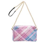 Petit sac à bandoulière tendance à motif tartan rose pâle et bleu pour femme, en cuir végétalien, sac à main à fermeture éclair, sac à main pour voyage