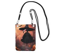 Petit sac à bandoulière tendance avec imprimé chapeau de sorcière flamant rose d'Halloween pour femme, sac à main pour téléphone avec sangle réglable, pour randonnée, voyage, noir, Taille unique