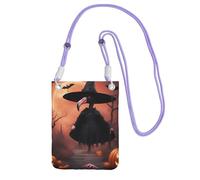 Petit sac à bandoulière tendance avec imprimé chapeau de sorcière flamant rose d'Halloween pour femme, sac à main pour téléphone avec sangle réglable, pour randonnée, voyage, violet, Taille unique