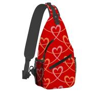 Petit sac à dos bandoulière pour femme et homme, imprimé cœur rouge, léger, décontracté, antivol, pour le sport en plein air, la randonnée, les voyages, avec bandoulière réglable