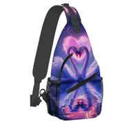 Petit sac à dos bandoulière pour femme et homme, motif animal, cygne, cœur, amour, sac banane léger et décontracté, antivol, sac de poitrine pour activités de plein air, randonnée, voyage, avec bandou