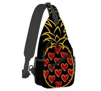 Petit sac à dos bandoulière pour femme et homme, motif cœur de pin et de fruits, joli sac banane léger et décontracté, antivol, pour activités de plein air, randonnée, voyage, avec bandoulière réglabl