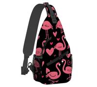 Petit sac à dos bandoulière pour femme et homme, motif flamant rose, cœur, animal, sac banane léger et décontracté, antivol, pour activités de plein air, randonnée, voyage, avec bandoulière réglable