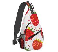 Petit sac à dos bandoulière pour femme et homme, motif fruits, fraises, pois, mignon, sac banane léger et décontracté, antivol, sac de poitrine pour activités de plein air, randonnée, voyage, avec ban