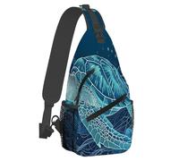 Petit sac à dos bandoulière pour femme et homme, motif tortue de mer bleu, sac banane léger et décontracté, antivol, pour activités de plein air, randonnée, voyage, avec bandoulière réglable