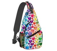 Petit sac à dos bandoulière pour femmes et hommes, motif cœur, coloré, mignon, léger, décontracté, antivol, pour sports de plein air, randonnée, voyage, avec bandoulière réglable
