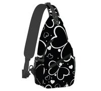 Petit sac à dos bandoulière pour homme et femme, imprimé cœur et papillon, léger et décontracté, antivol, idéal pour les activités de plein air, la randonnée et les voyages, avec bandoulière réglable.