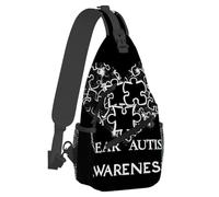 Petit sac à dos bandoulière pour homme et femme, noir, motif cœur d'amour autiste, léger, décontracté, antivol, pour le sport en plein air, la randonnée, les voyages, avec bandoulière réglable