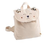 Petit sac à dos maternelle - LEOPARD - velours côtelé écru - doublure motifs léopard - rabat auto-agrippant