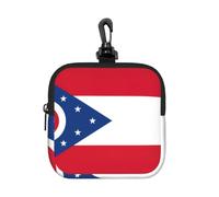Petit sac à fermeture éclair en néoprène imprimé drapeau de l'État de l'Ohio, petite dragonne de voyage avec clip pour clés et cosmétiques pour un usage quotidien