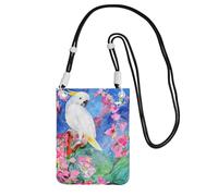 Petit sac à main à bandoulière pour transporter un téléphone portable, beau cacatoès, oiseau, fleur, mini sac à main à bandoulière, portefeuille pour téléphone intelligent