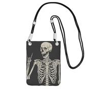 Petit sac à main à bandoulière pour transporter un téléphone portable en diagonale avec tête de mort, rocher, squelette, os, mini sac à main, portefeuille pour téléphone intelligent