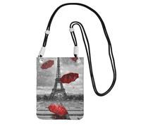 Petit sac à main à bandoulière pour transporter un téléphone portable, tour diagonale avec parapluie rouge, mini sac à main à bandoulière, portefeuille pour téléphone intelligent