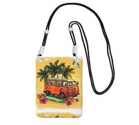 Petit sac à main à bandoulière pour transporter un téléphone portable, un vieux bus diagonal avec planche de surf, mini sac à main à bandoulière, portefeuille pour téléphone intelligent