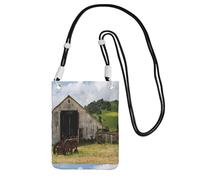 Petit sac à main à bandoulière pour transporter un téléphone portable, une grange en bois vieille diagonale avec tracteur rouillé, mini sac à main, portefeuille, portefeuille pour téléphone