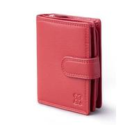 Petit sac à main en cuir à languette de 11,5 cm pour femme - Portefeuille compact à languette en cuir véritable avec protection RFID - Emplacements pour cartes et poches pour pièces de monnaie, Rouge