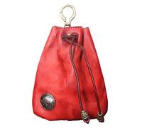 Petit sac à main en cuir de vache | Étui de rangement rétro en cuir pour clé de voiture avec cordon de serrage fait main pour femme, rouge vin, Reportez-vous à la description, Unisexe