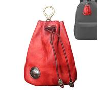 Petit sac à main en cuir de vache | Étui pour clés de voiture | Sac de rangement avec cordon de serrage, portefeuille multifonction pour homme et femme, sac de rangement en cuir véritable, rouge vin,