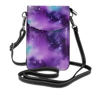 Petit sac à main en cuir pour téléphone portable Magic Galaxy Sky violet imprimé sac à bandoulière réglable pour femme