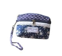 Petit sac à main léger en toile avec double fermeture éclair pour femme, petit sac à main de style ethnique, sac à main en tissu, bleu, Fidèle à la description, comme description