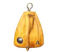 Petit sac à main portable en cuir de vachette pour clés - Sac de rangement rétro en cuir pour clés de voiture avec cordon de serrage fait main pour femme, jaune, Reportez-vous à la description