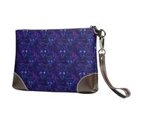 Petit sac à main pour femme - Portefeuille en cuir imprimé tête de loup cyber violet avec dragonne