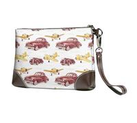 Petit sac à main pour femme - Portefeuille tendance en cuir imprimé avion de voiture vintage avec dragonne