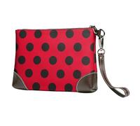 Petit sac à main pour femme - Portefeuille tendance en cuir imprimé coccinelle à pois noirs et pois rouges avec dragonne