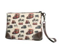 Petit sac à main pour femme - Portefeuille tendance en cuir imprimé voiture vintage A avec dragonne