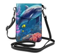 Petit sac à main pour téléphone portable 19,3 x 12,4 cm HYTTER Beau monde sous-marin dauphins corail imprimés tendance, pratique et multifonctionnel pour la marche, le camping, le shopping, les