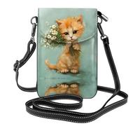 Petit sac à main pour téléphone portable 19,3 x 12,4 cm HYTTER chaton tenant un bouquet imprimé tendance, pratique et multifonctionnel pour la marche, le camping, le shopping, les voyages
