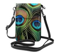 Petit sac à main pour téléphone portable 19,3 x 12,4 cm HYTTER plumes de paon imprimé tendance, pratique et multifonctionnel pour la marche, le camping, le shopping, les voyages