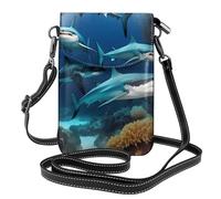 Petit sac à main pour téléphone portable 19,3 x 12,4 cm HYTTER sous-marin requin corail imprimé tendance, pratique et multifonctionnel pour la marche, le camping, le shopping, les voyages