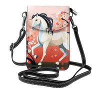 Petit sac à main pour téléphone portable 19,3 x 12,4 cm Motif cheval YYHHAOFA devant arbres fleuris Image tendance, pratique, multifonction en cuir pour femme